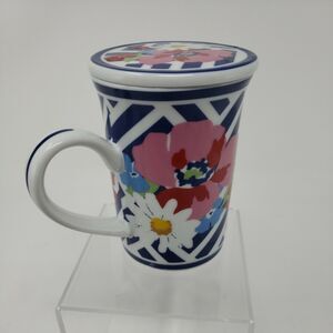 Vera Bradley Summer Cottage Porcelain Coffee Tea Mug Cup Floral with Cover Lid